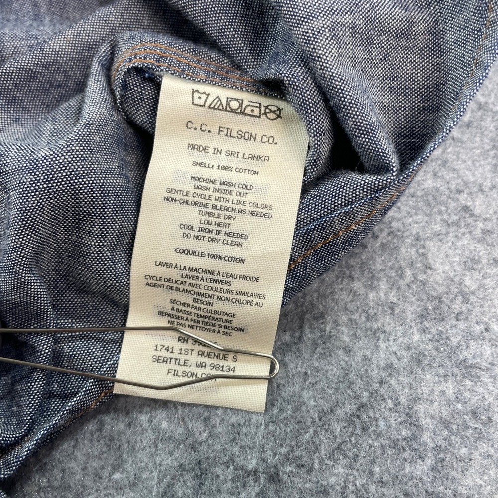 C.C. Filson Mens Button Down Shirt Medium Blue Chambray Denim Long Sleeve Cotton - Picture 4 of 12